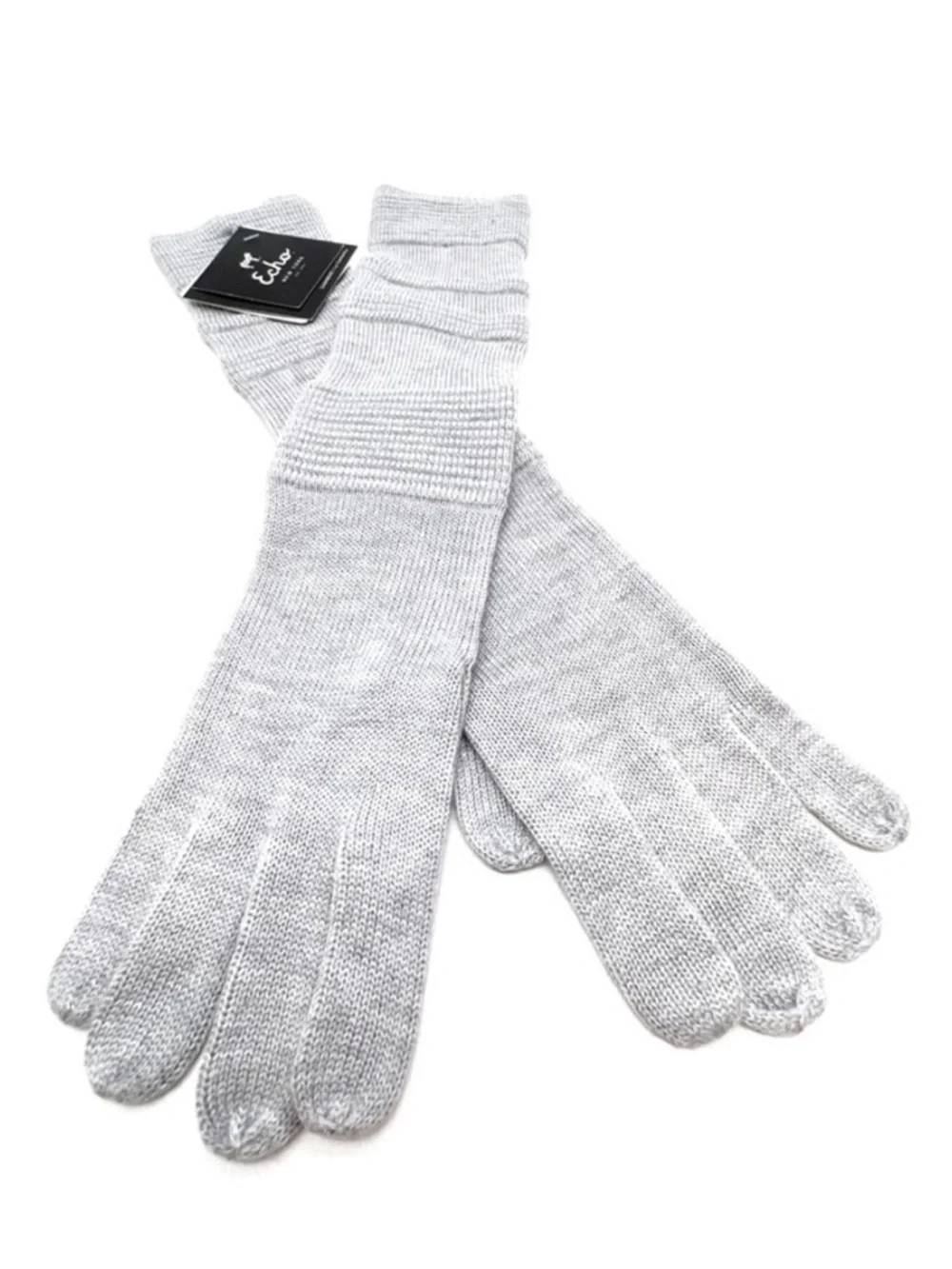 Echo Gloves Cashmere Blend Long Gray Knit Light Gray Winter New NWT